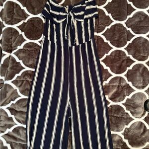 Love Tree Navy and Cream Striped Jumpsuit